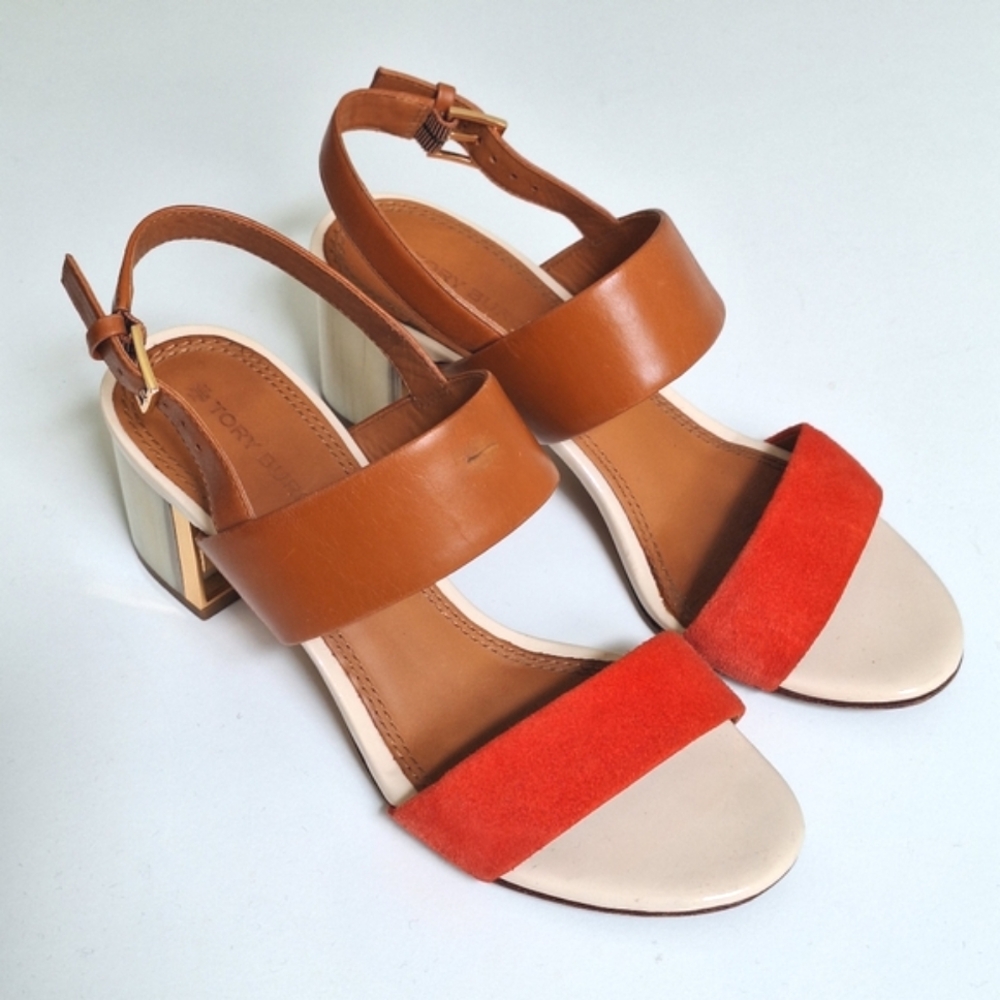 Tory Burch Summer Block Heels | Suede and Leather | Size 5 - Picture 3 of 11